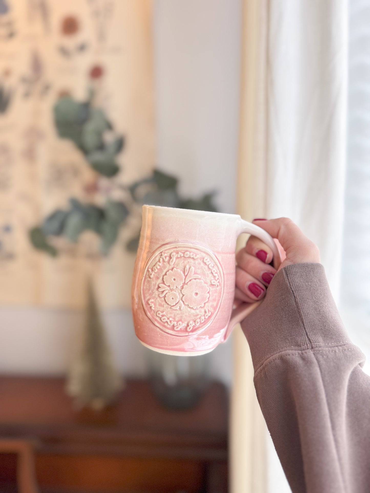 Don’t Grow Weary | Pink 15oz Handmade Mug