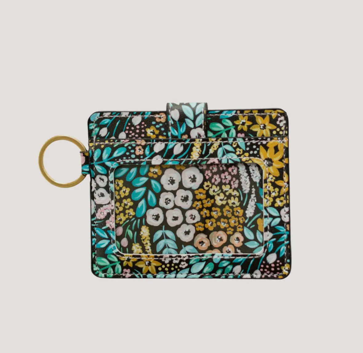 Wristlet Wallet + Keychain | Black Floral