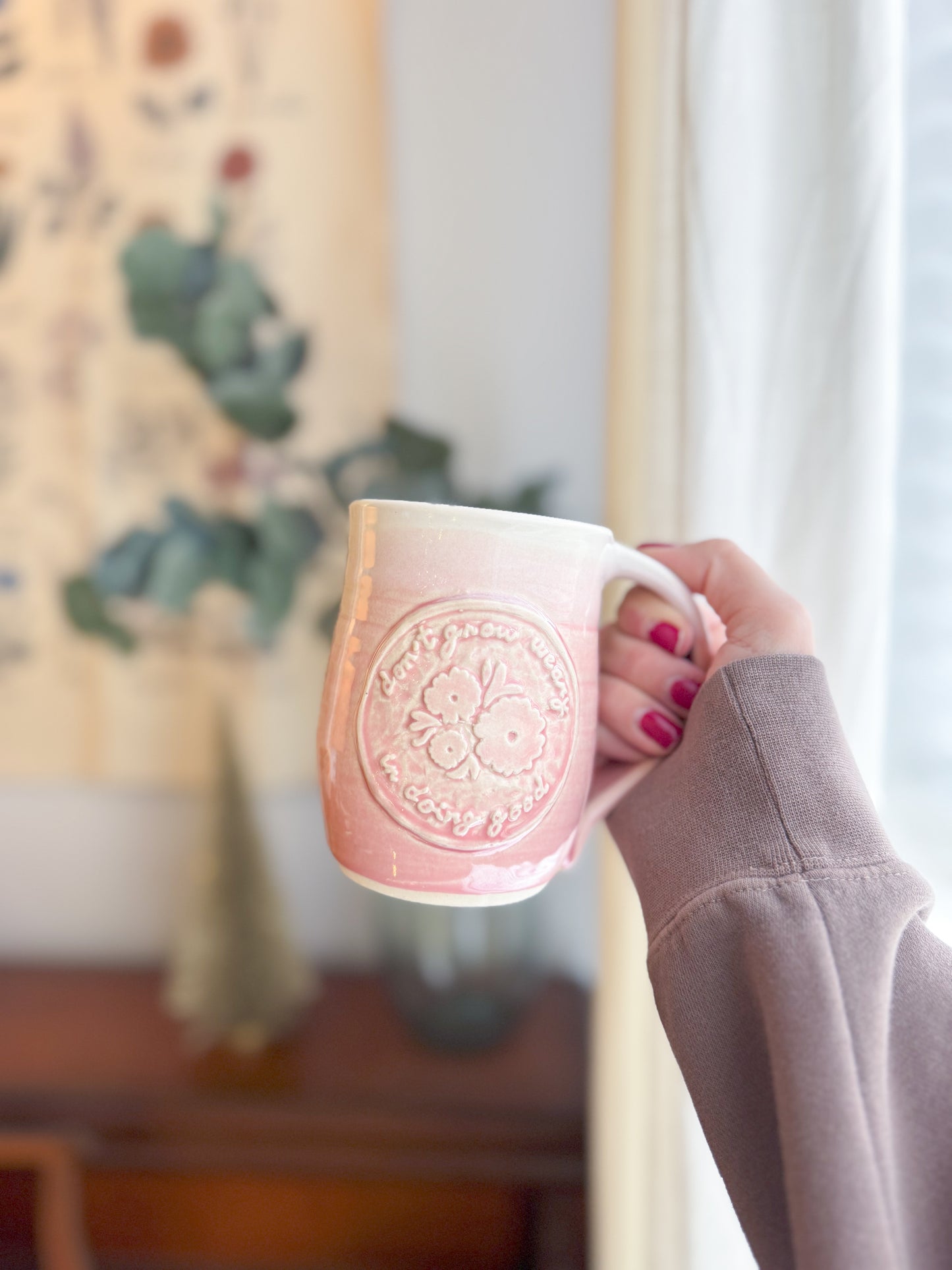 Don’t Grow Weary | Pink 15oz Handmade Mug