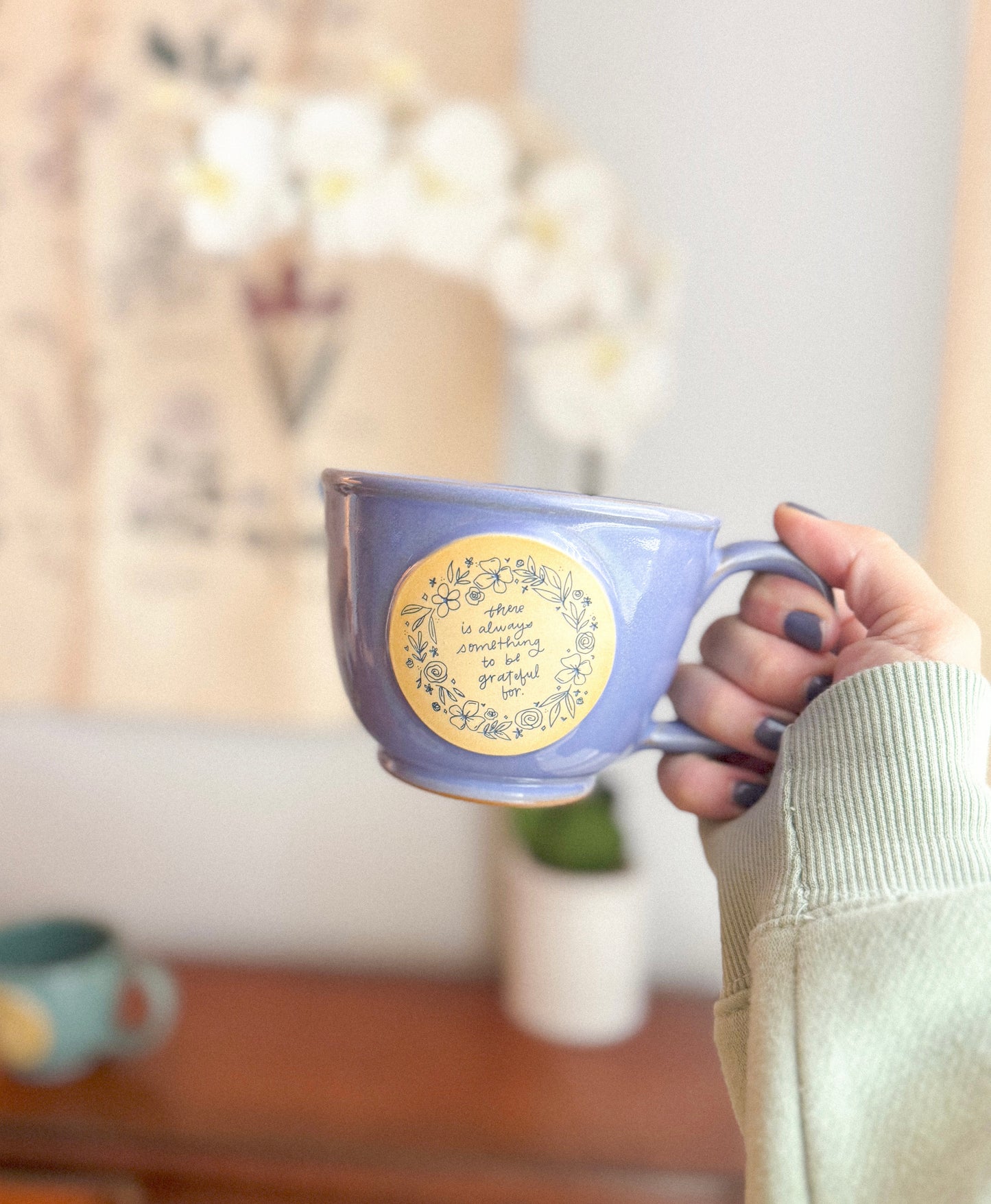 Grateful | Periwinkle 12oz Handmade Latte Mug