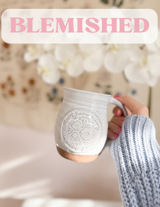 BLEMISHED Don’t Grow Weary | White Handmade Mug