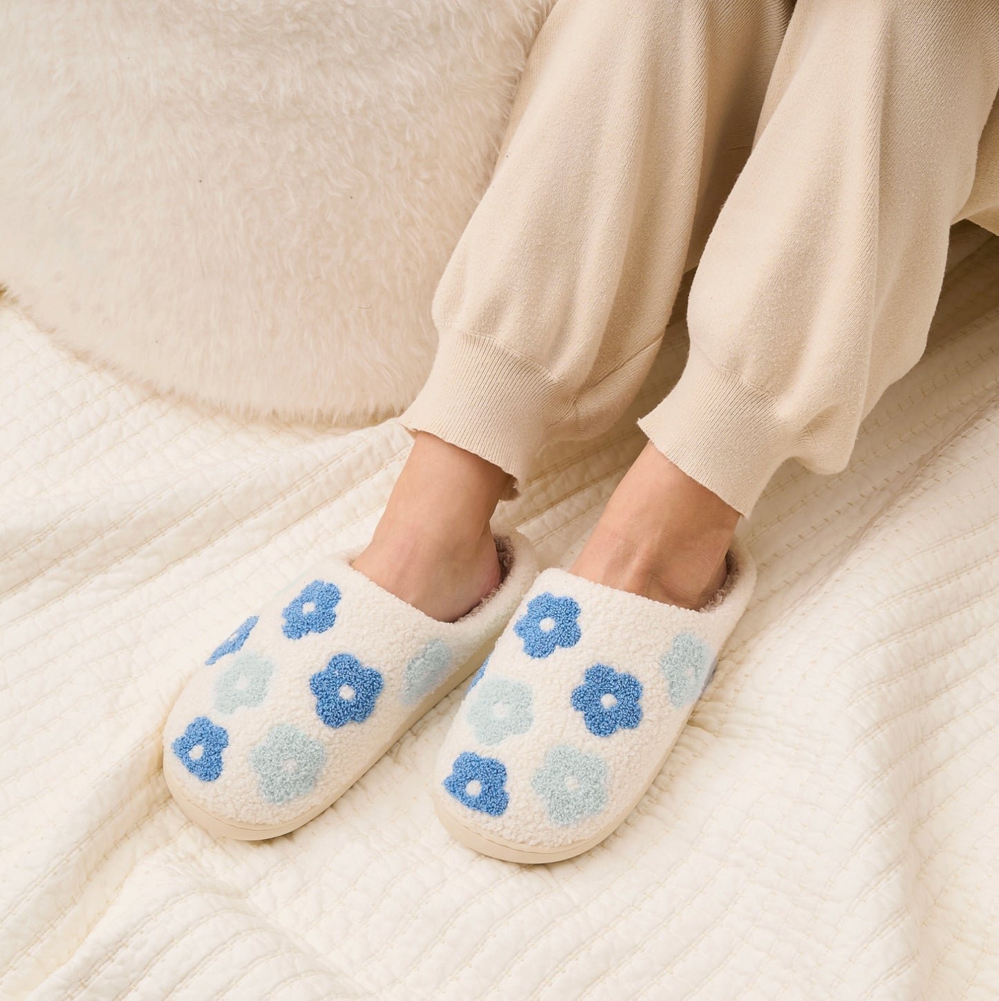Blue Floral Slippers