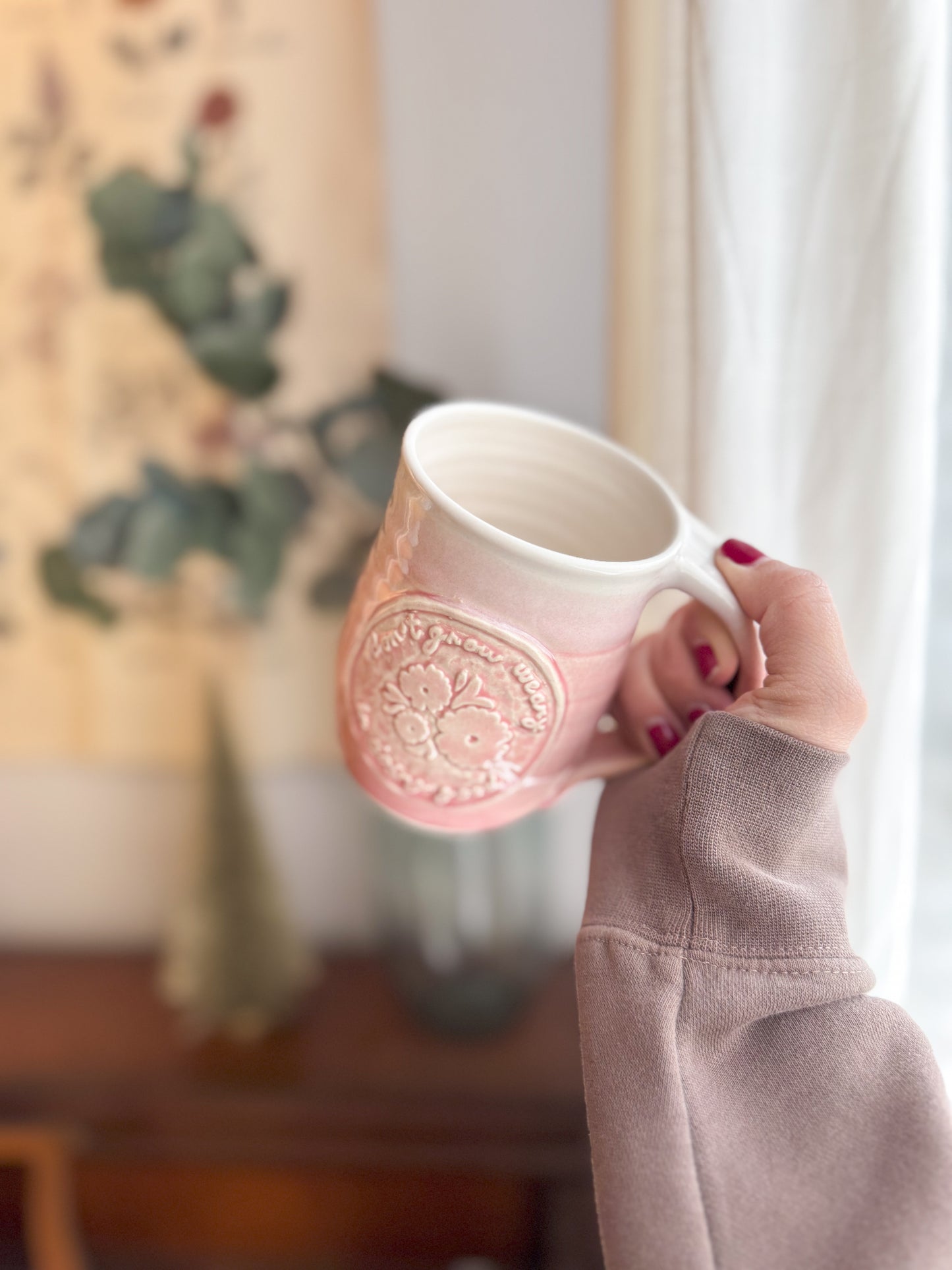 Don’t Grow Weary | Pink 15oz Handmade Mug