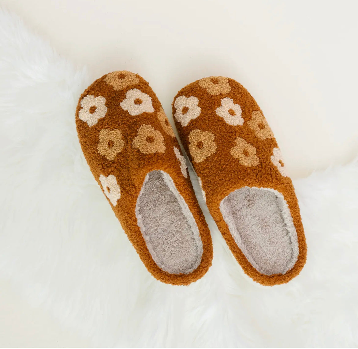 Brown Floral Slippers