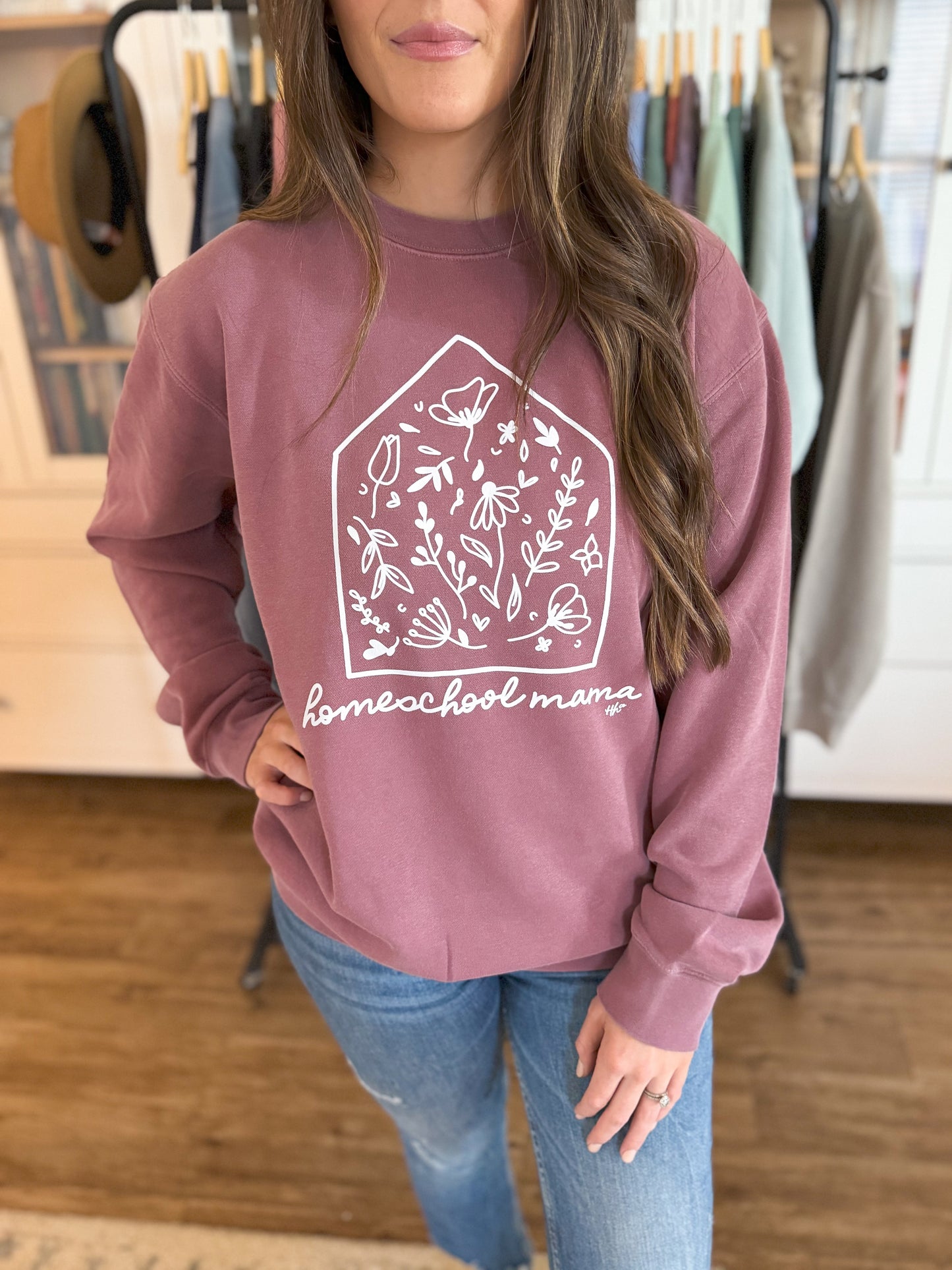 Homeschool Mama Floral House | Pigment Dyed Sweatshirt