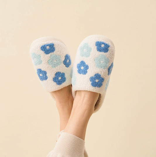 Blue Floral Slippers