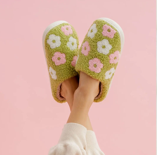 Green Floral Slippers