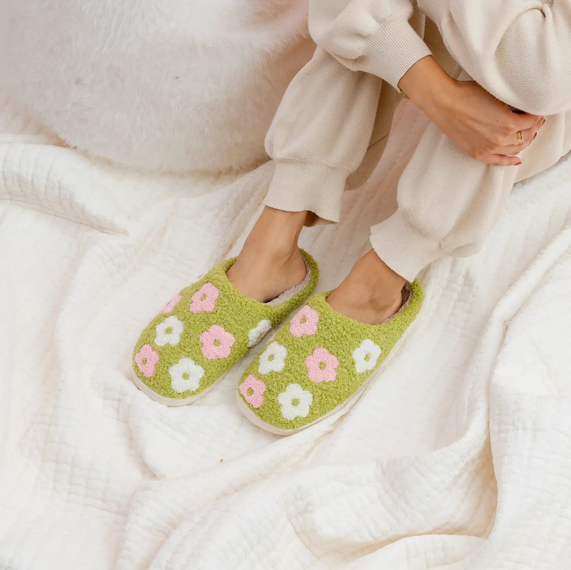 Green Floral Slippers