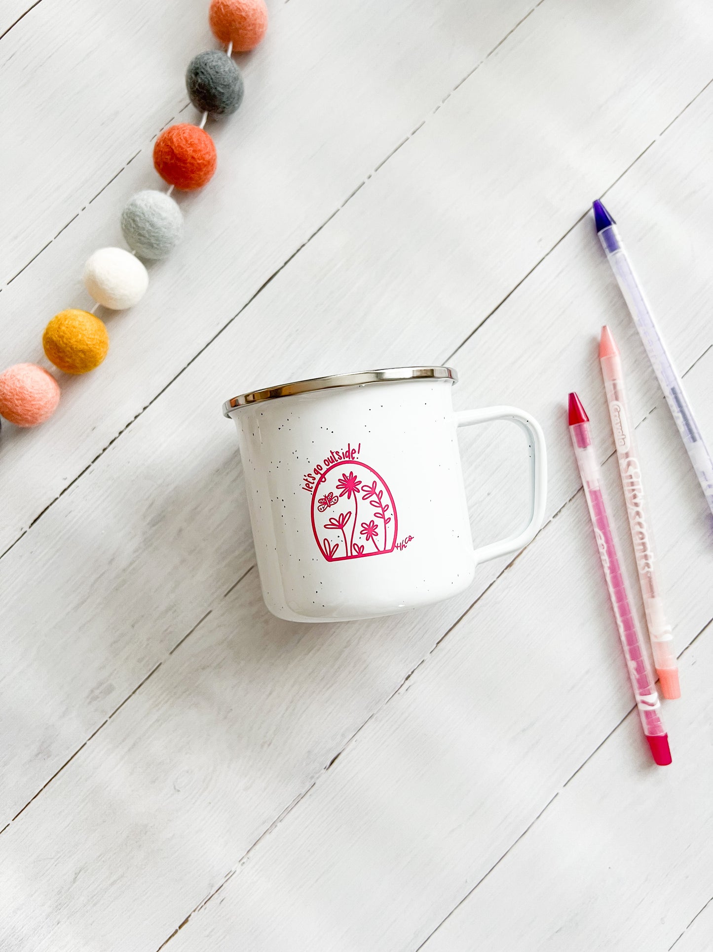 Let’s Go Outside | 12oz PINK\WHITE Metal Kids Mug