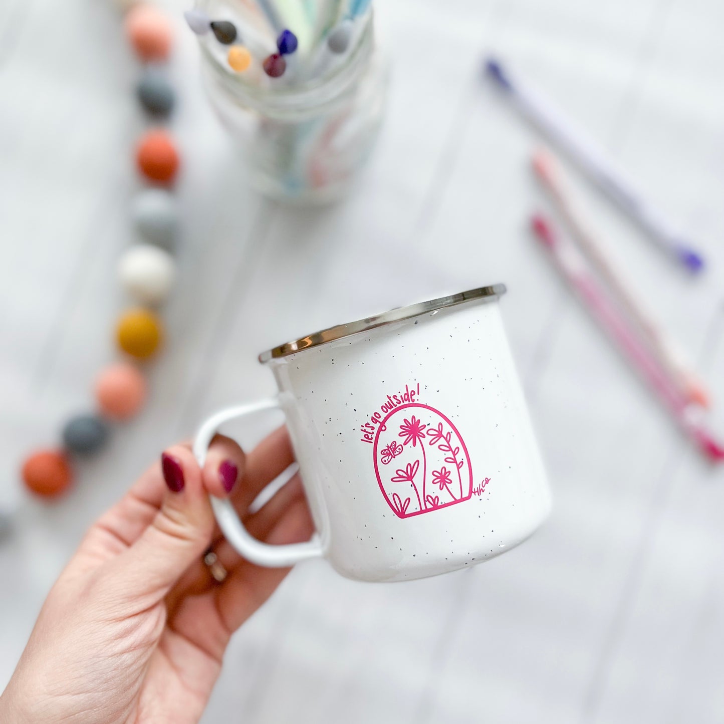 Let’s Go Outside | 12oz PINK\WHITE Metal Kids Mug